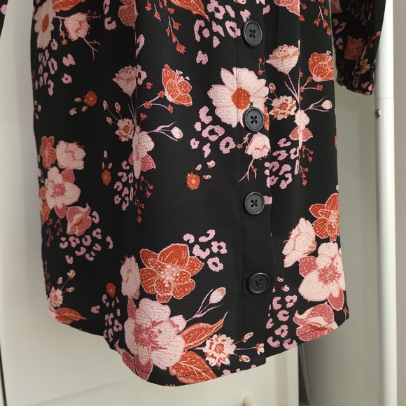 Aus 10 K-D Floral Red Black Long Sleeve V Neck Dress - Picture 11 of 16